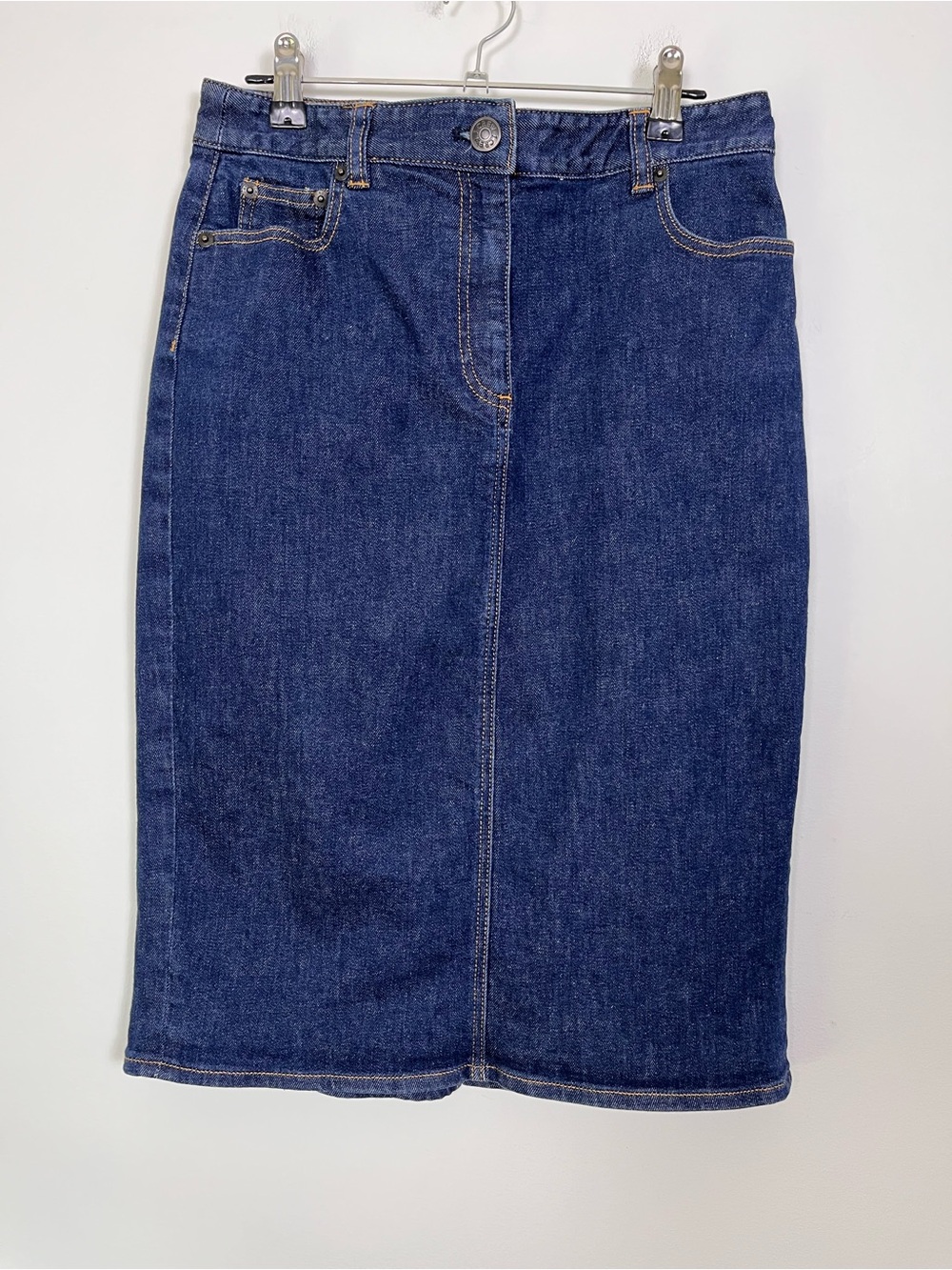 J. Crew Dark Blue Denim Straight Cut Midi Skirt‎ Size 29
